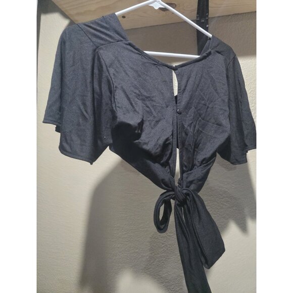 Rue 21 Black Y2K Crop Top Tie Waist Low Cut Women's Medium Short Sleeve - Picture 3 of 3